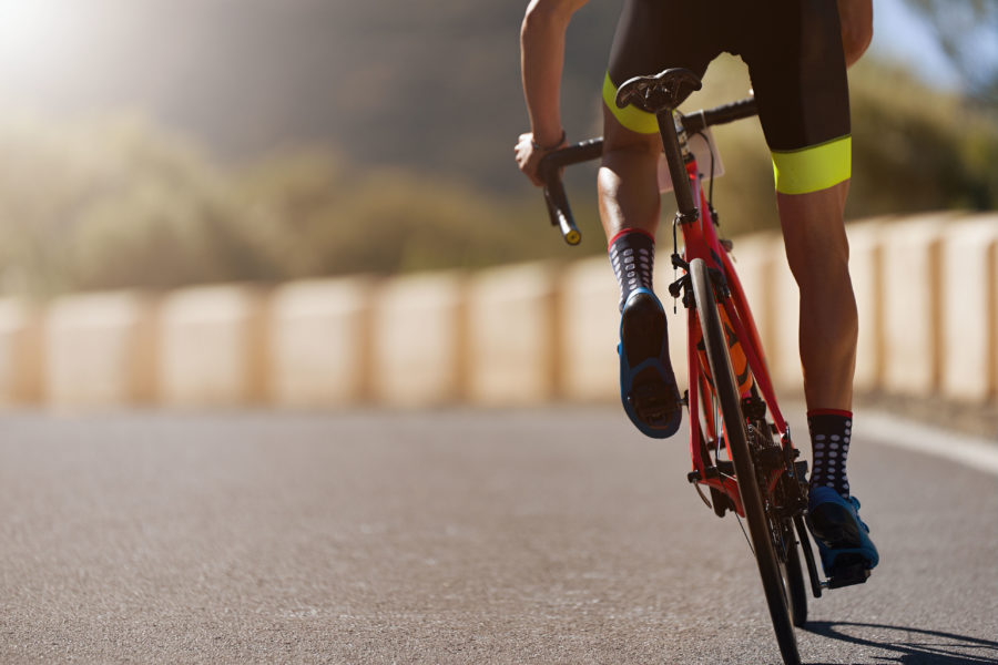 Cyclist training on a road